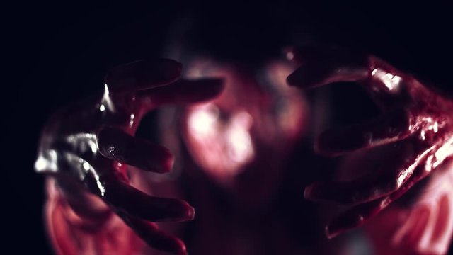 4K Horror Bloody Woman Camera Moving to Face