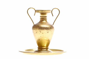 goldan amphora on tray isolated on whit