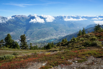 Fototapeta na wymiar Beautiful valley with blue sky at Nendaz, Switzerland.
