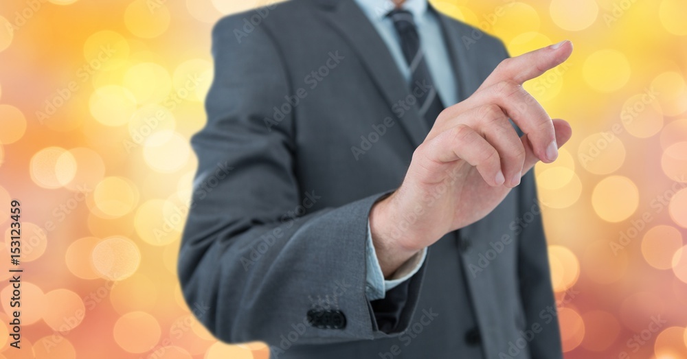 Poster midsection of businessman using imaginary screen