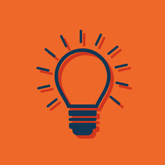 Electric light bulb with rays vector flat icon