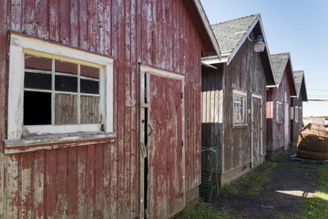 Paint peeling off buildings, Prince Edward Island, Canada