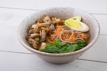 Soba buckwheat noodles soup