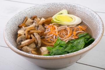Soba buckwheat noodles soup