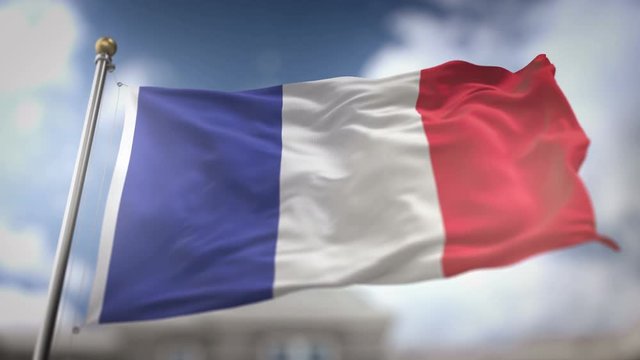 France Flag Waving Slow Motion 3D Rendering Blue Sky Background - Seamless Loop 4K