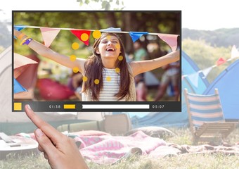 Hand touching Camping festival fun video player 