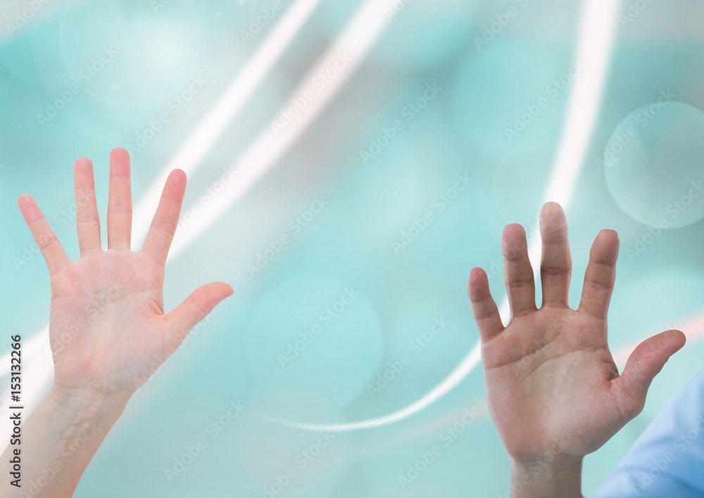 Poster hands open with abstract curvy background