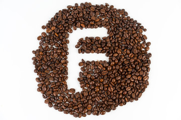 f letter of coffee bean in cycle shape on white background