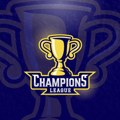 Champions League Prize Cup. Vector Sport Trophy Sign, Symbol or Logo Template. Textured Background