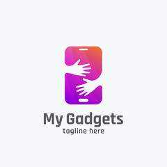 My Gadgets Abstract Vector Sign, Emblem or Logo Template. Smartphone in Hands Concept.