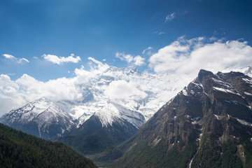 Fototapeta na wymiar Landscape in Annapurna circuit,trekking in Nepal