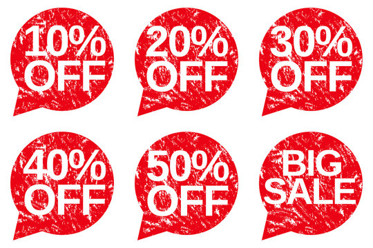 Set of the grunge discount signs with scratches.