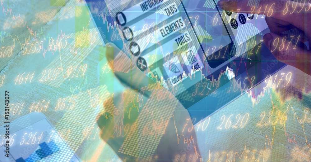 Poster digital composite image of hands using tablet