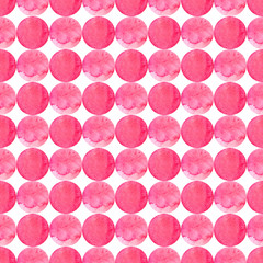 Pattern pink rose orange fuchsia magenta patchwork with watercolor  circle design elements background. For textile fabric, wrapping paper, print and web projects.