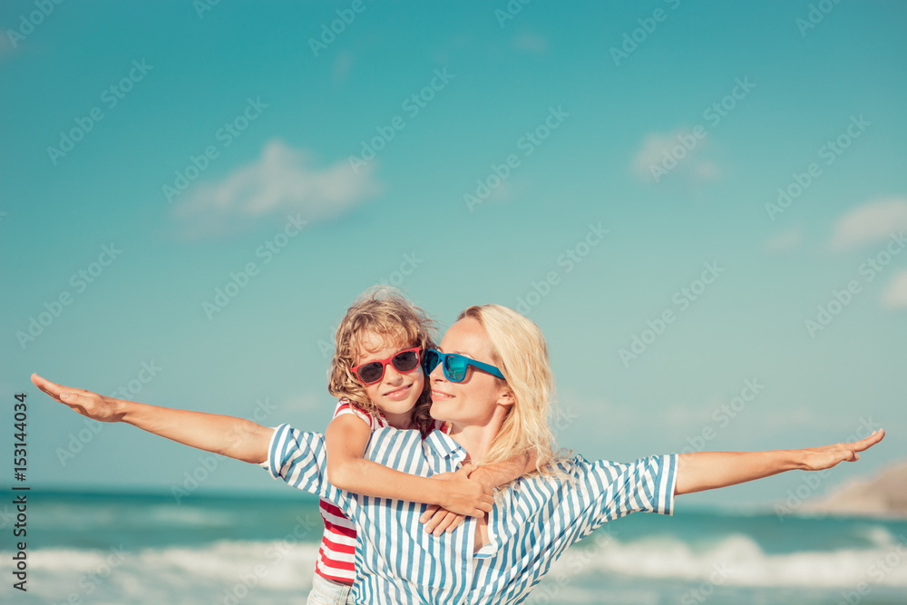 Poster happy family having fun on summer vacation