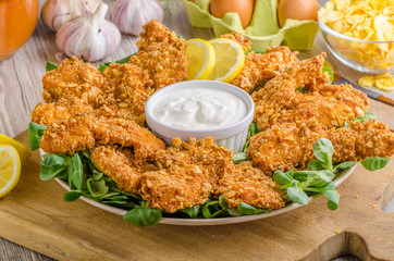 Chicken strips with delish garlic dip