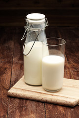 milk products - tasty healthy dairy products on a table on: and