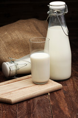 milk products - tasty healthy dairy products on a table on: and