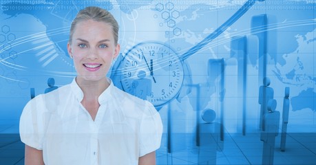 Digitally generated image of businesswoman smiling