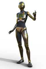 3d render of a metal female robot isolated