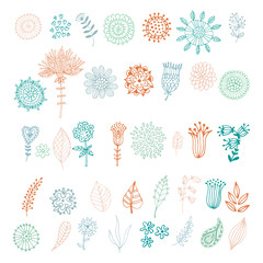 Set of graphic flowers.