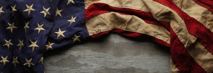 Vintage red, white, and blue American flag for Memorial day or Veteran's day background