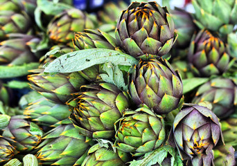 Pile of Artichoke on display at a farmers market