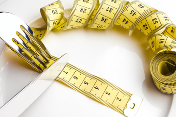 Diet concept, measuring tape, lose weight, reset the waist by 6 centimeters