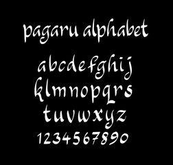 Obraz premium Pagaru vector alphabet lowercase characters. Good use for logotype, cover title, poster title, letterhead, body text, or any design you want. Easy to use, edit or change color. 