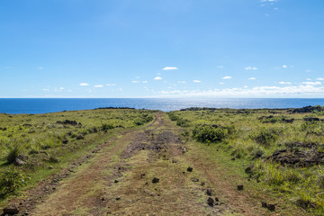 Dirt Road leading to the ocean - Easter Island, Chile