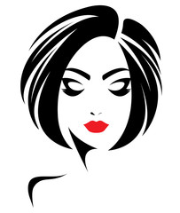 women short hair style icon, logo women face on white background