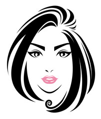 women short hair style icon, logo women face on white background