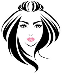 women long hair style icon, logo women face on white background