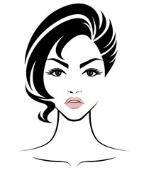 women short hair style icon, logo women face on white background