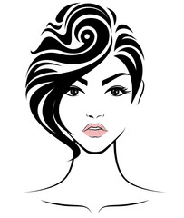 women short hair style icon, logo women face on white background