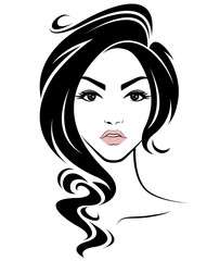 women long hair style icon, logo women face on white background