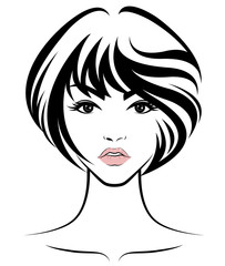 women short hair style icon, logo women face on white background