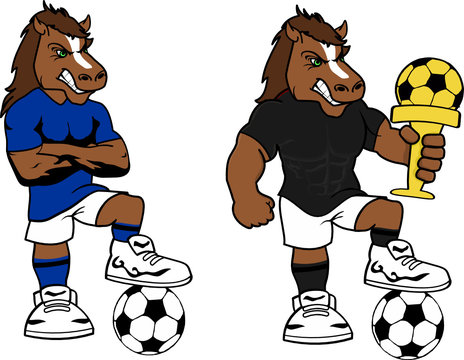soccer futbol strong horse cartoon set in vector format very easy to edit