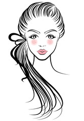 women long hair style icon, logo women face on white background