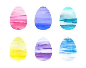 Happy Easter colorful eggs with acrylic texture on white background