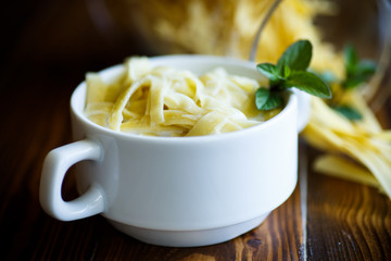 Sweet noodles with milk in a plate