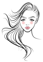 women long hair style icon, logo women face on white background