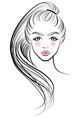 women long hair style icon, logo women face on white background