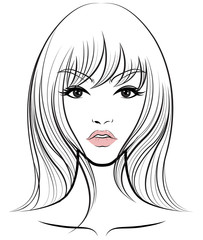 women long hair style icon, logo women face on white background