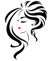 women long hair style icon, logo women face on white background