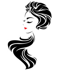 women long hair style icon, logo women face on white background