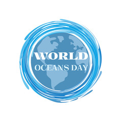 World oceans day icon. Typography poster concept. June 8. Vector illustration