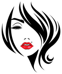women short hair style icon, logo women face on white background