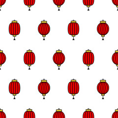 Red Japanese lanterns. Seamless vector pattern. 