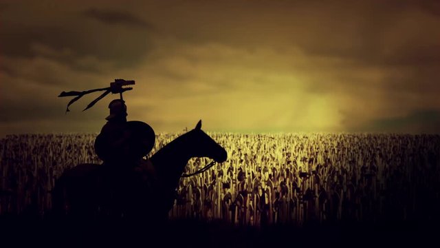 Roman Soldier Holding the Draco in Front of a Huge Army